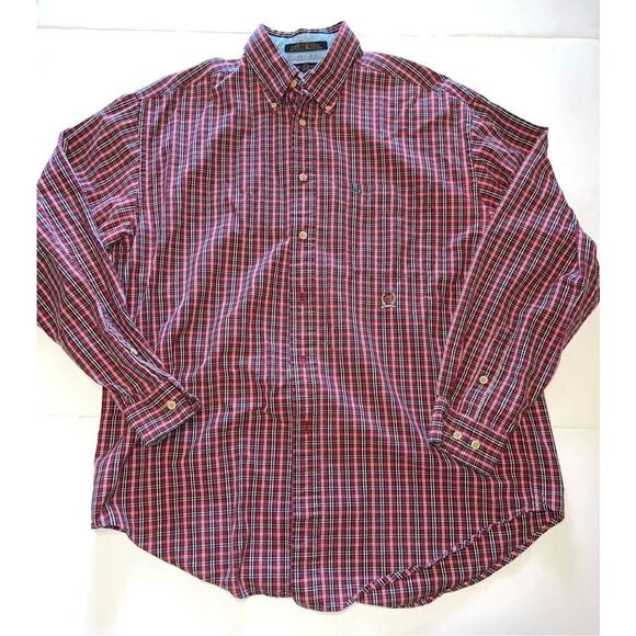 Vintage Tommy Hilfiger Shirt Mens L Red Plaid Long Sleeve Button Down Cotton A21 - Picture 1 of 6